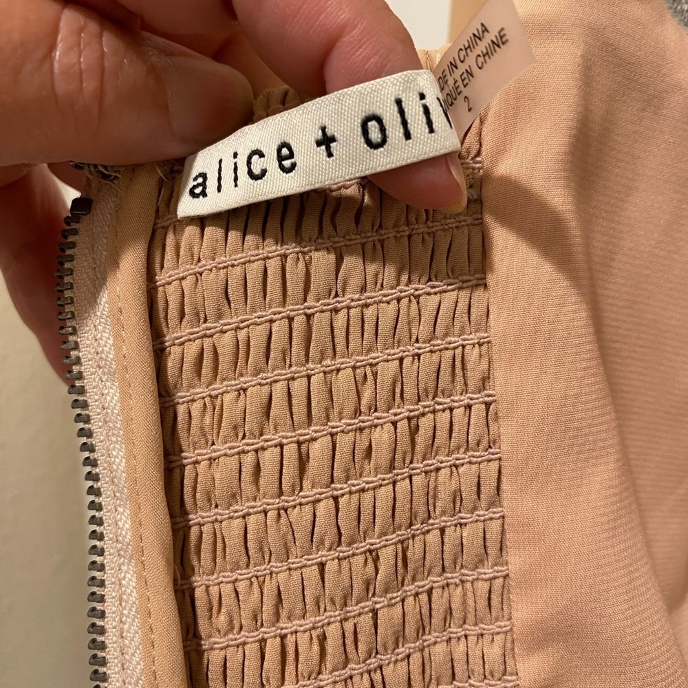 Alice + Olivia Bronte Blouson Sleeve Crop Top in Almond Faux Leather - Picture 5 of 6